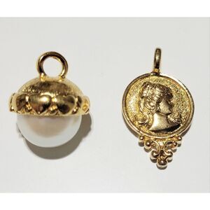 NEW, SET LOT OF 2 Vintage Avon Gold Cameo Pendant Acorn Portrait Charms